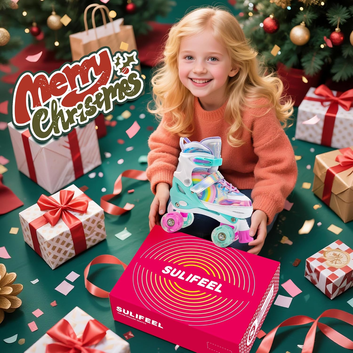 Thumbnail 4 de SULIFEEL Rainbow Unicorn Adjustable Roller Skates (4 Sizes) for Kids 3–12