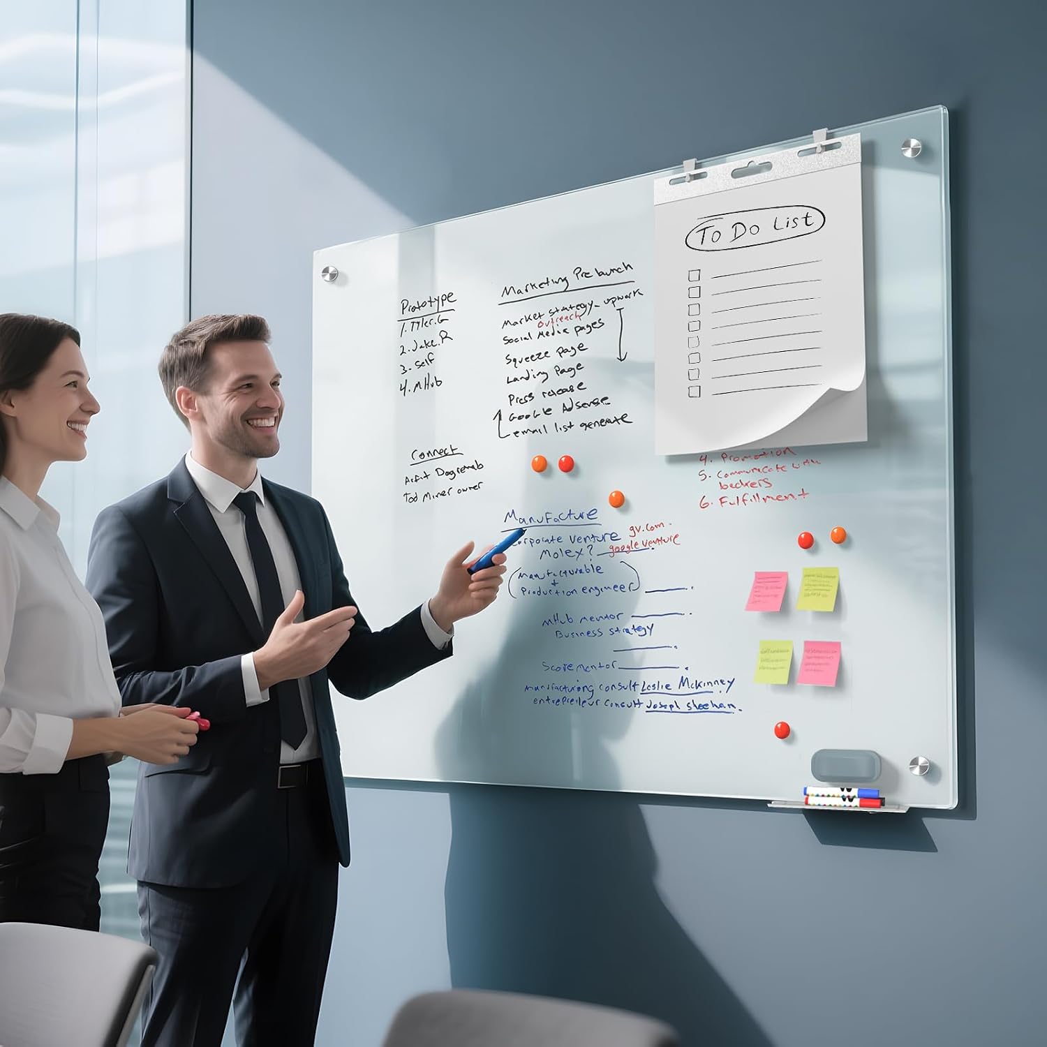 Detalle 2 de MaxGear 48 x 36-Inch Tempered Glass Magnetic Whiteboard, Frameless Wall Mount