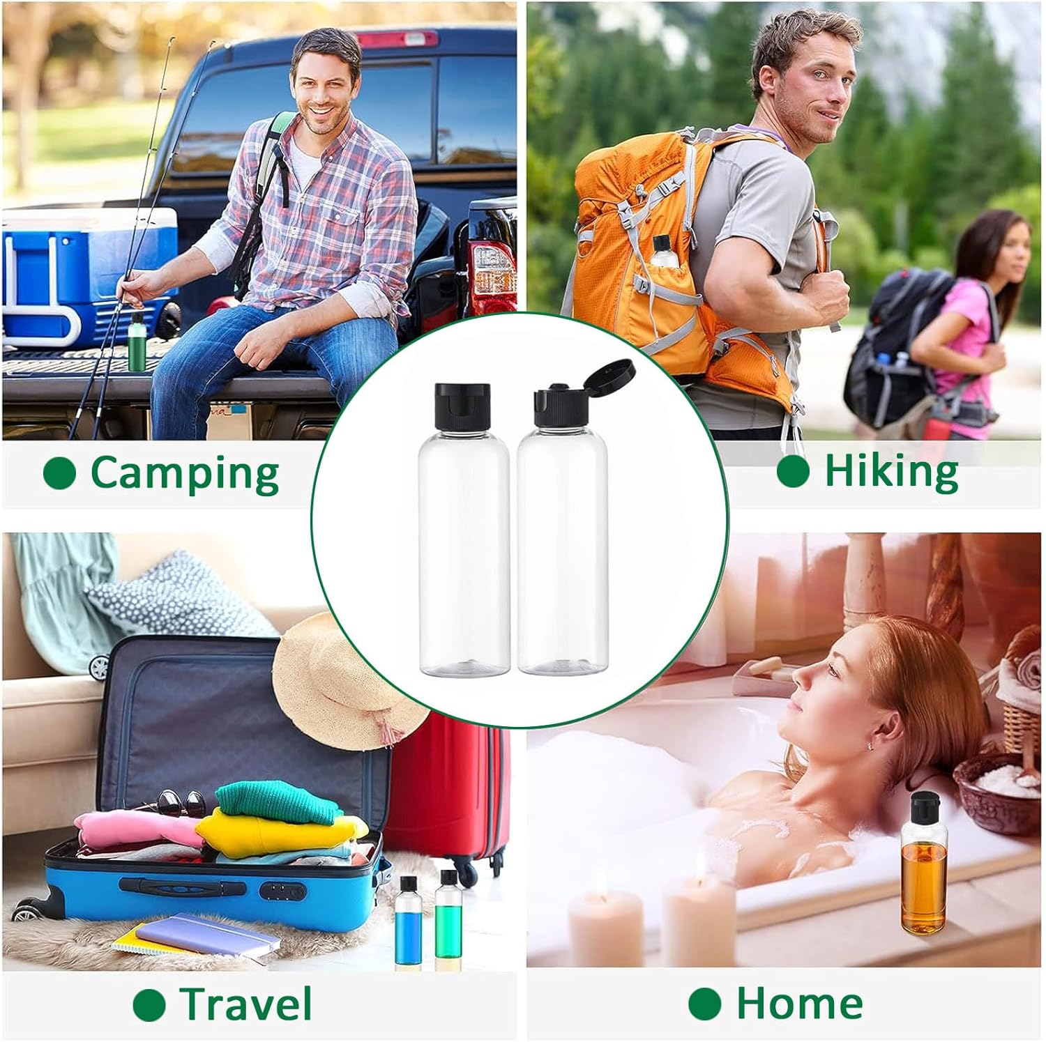 Detalle 2 de Apstaqeoo 6x 100ml Plastic Travel Bottles with Flip Cap – TSA Approved and Refillable