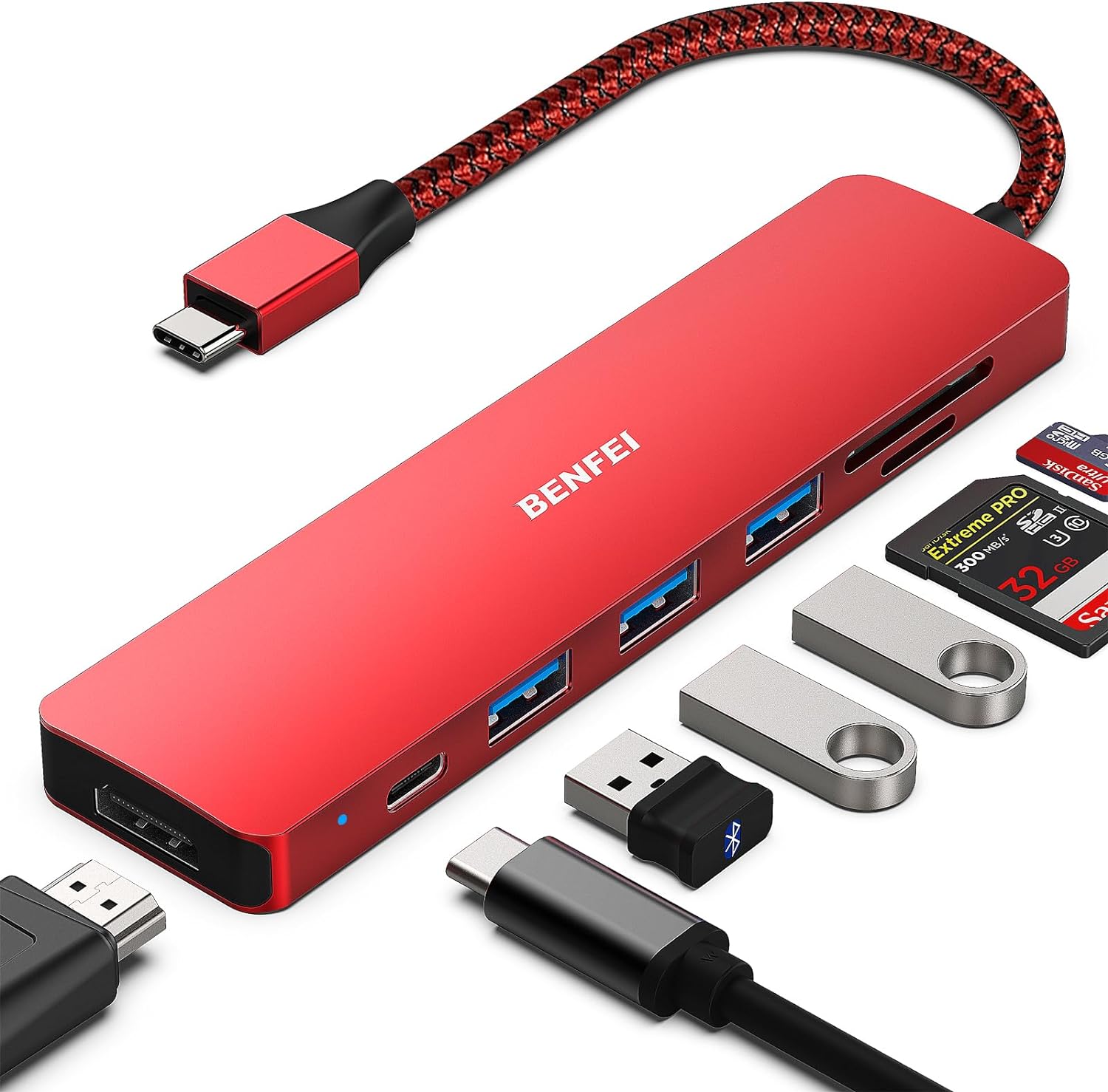 Detalle de BENFEI USB C HUB 7-in-1: Multiport Adapter with HDMI 4K, PD 100W and SD/TF Card Readers