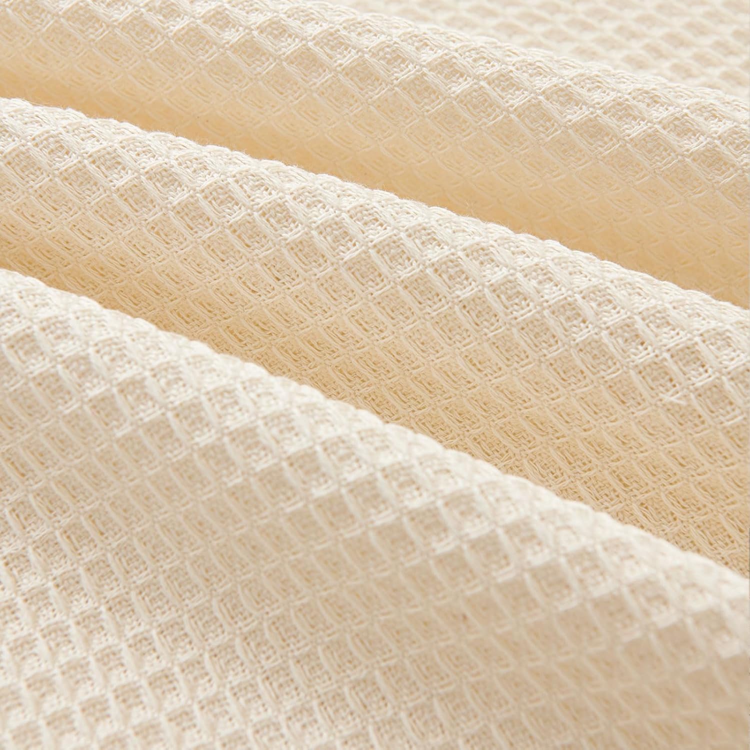Detalle de LHGOGO Waffle Weave Large Sofa Throw (180x230cm) in Cream