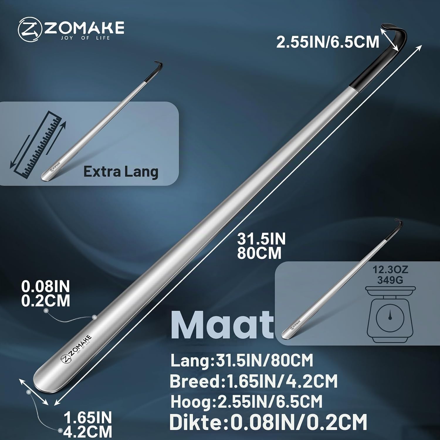 Thumbnail 1 de ZOMAKE ZM0042A lange metalen schoenlepel van roestvrij staal, 80 cm