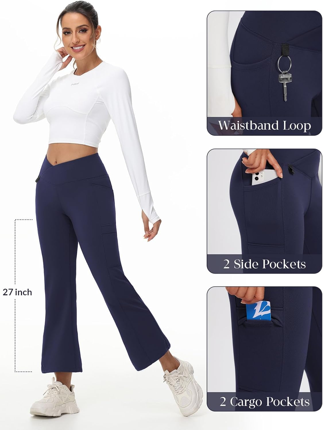 Detalle de baleaf Women's Fleece-Lined Hiking Pants, Flare Leg, 4 Pockets, Water-Resistant