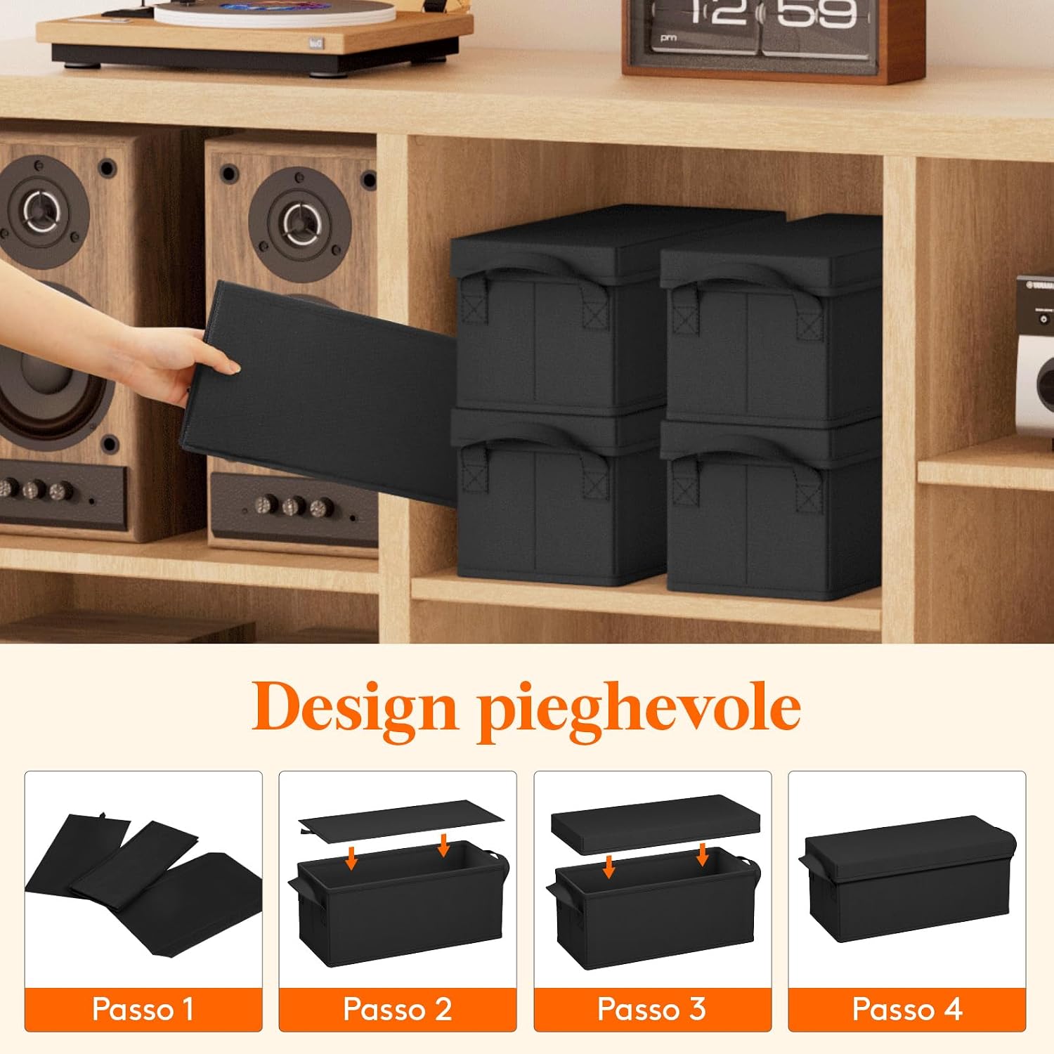 Detalle de Lifewit Confezione da 6 Porta DVD – Contenitori Impilabili con Coperchio Pieghevole, 150 DVD (25 ciascuno), Nero