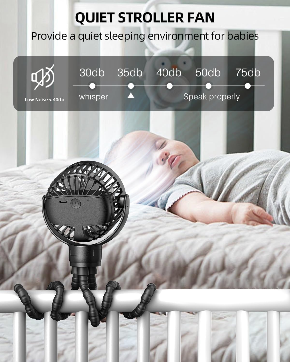 Thumbnail 2 de TUNISE Pram Fan Clip-On: Rechargeable 360° Baby Clip Fan (35dB)