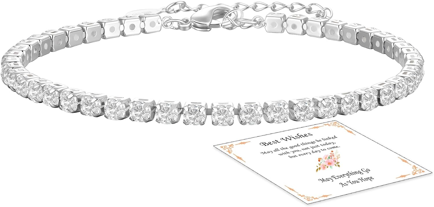 Detalle de ESPVO S925 Silver Tennis Bracelet for Women – Crystal Birthstone Jewellery