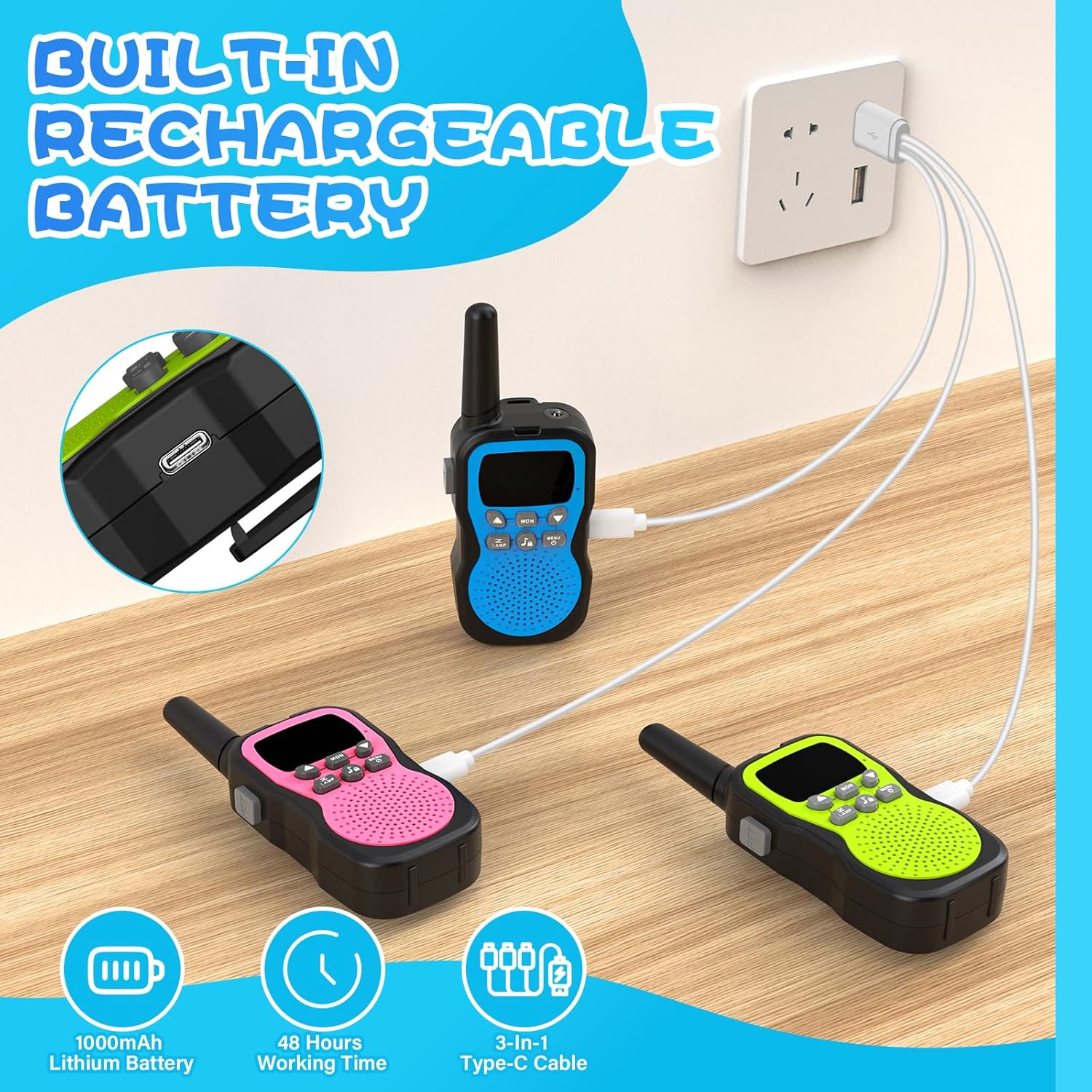 Detalle de Apkezel Walky Talky 3er Set 1000 mAh