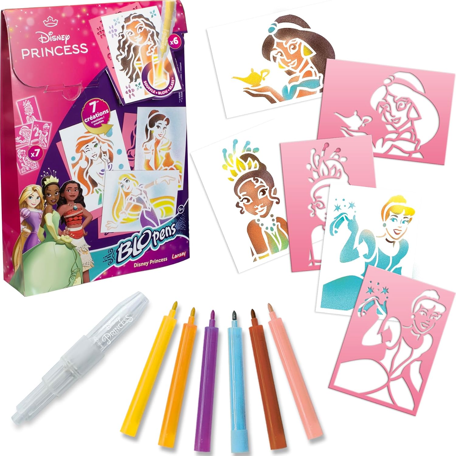 Lansay BLOPENS DISNEY PRINCESSES – Kit Dessins & Coloriages à Souffler pour enfants dès 5 ans