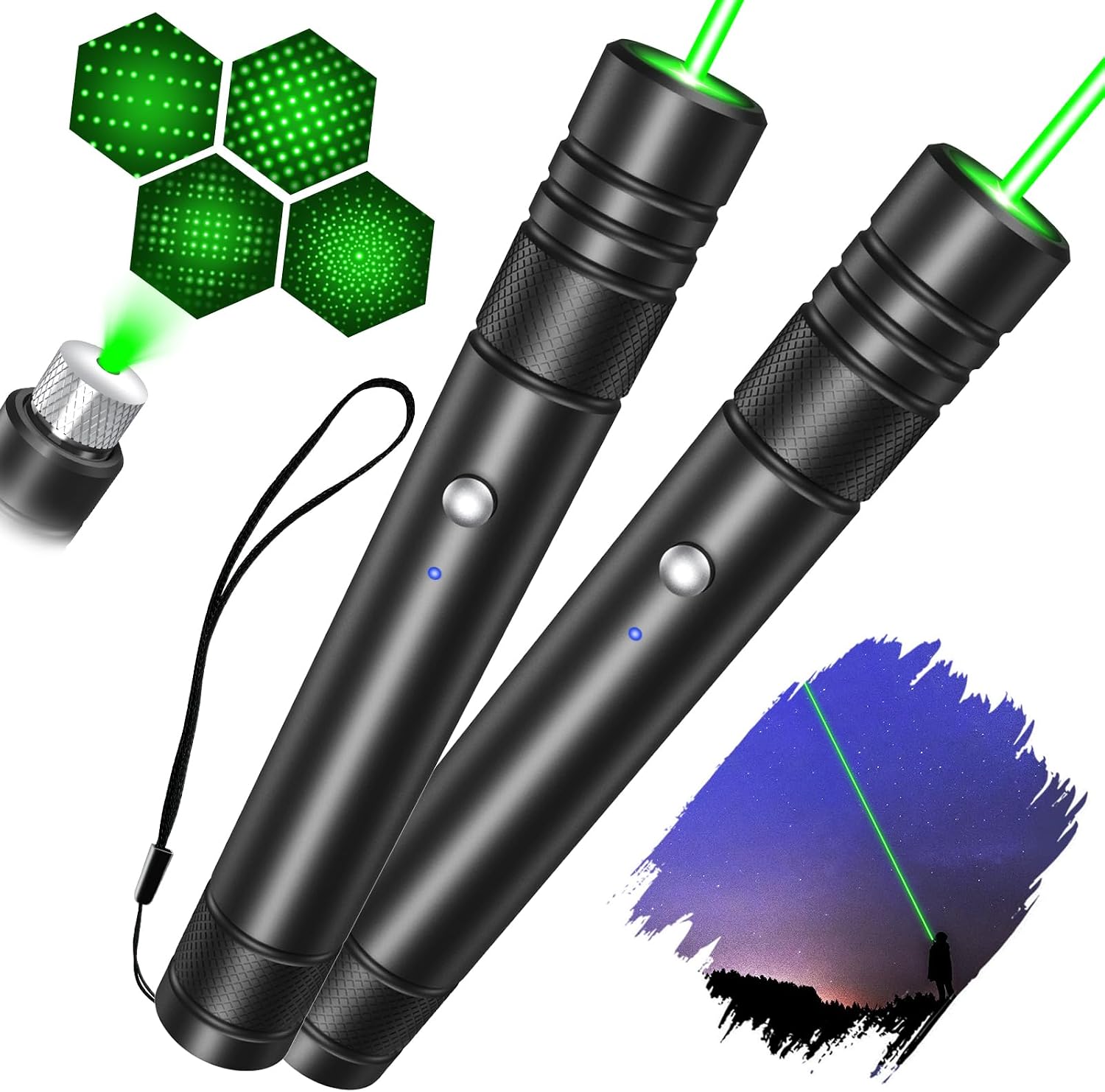 Detalle de LETEAPII 2-Pack Green Laser Pointers with USB-A Charging and Star Caps