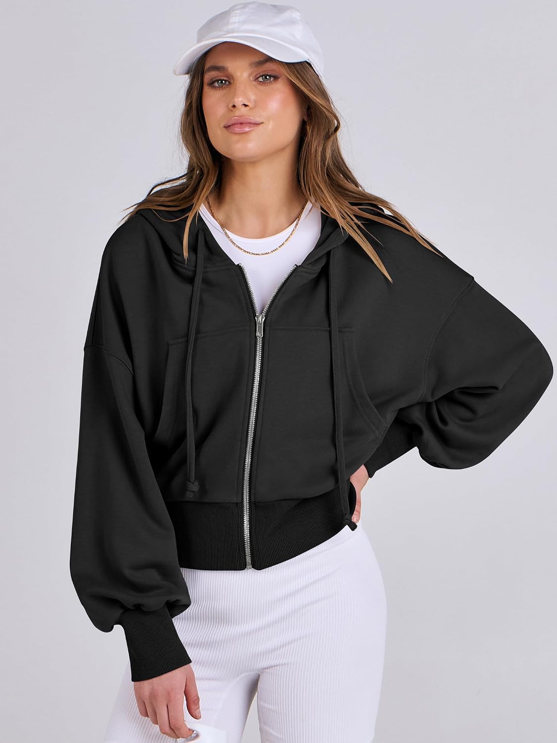 Detalle 2 de ANRABESS Cropped Zip-Up Hoodie for Women