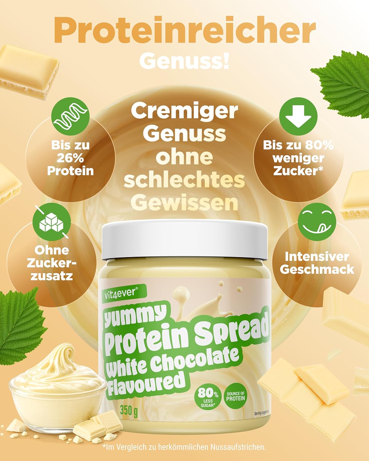 Thumbnail 2 de vit4ever Protein Spread weiße Schokolade – 350 g | Proteinreicher Brotaufstrich, Low-Carb, vegetarisch