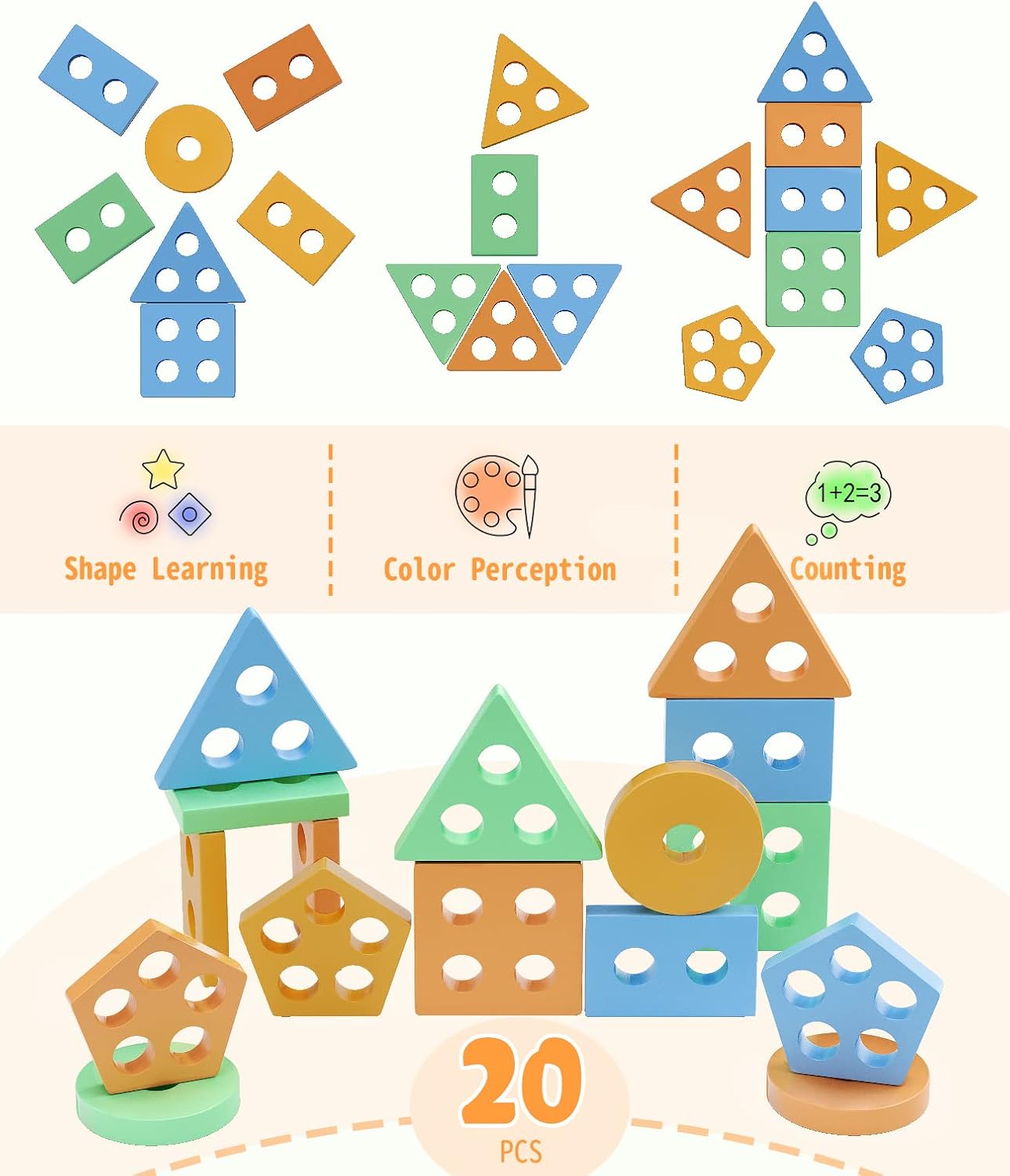 Detalle 2 de KmmiFF Wooden Shape Sorter Montessori Toy for 1–3 Years 🎲
