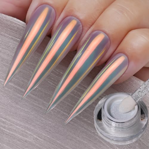 Detalle 2 de Yokefellow GleamTap Cushion Aurora Chrome Nail Powder – Mermaid Aurora Effect (GT112 Golden Hour / Purple Blue with Light Orange Sheen)