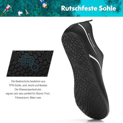 Detalle de Sixspace Wasserschuhe Badeschuhe, 487 Schwarz, 47 EU – Barfußgefühl mit rutschfester Sohle