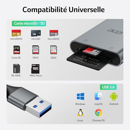 Thumbnail 6 de Acer Lecteur de Carte SD USB 3.0 avec câble 170MB/s en Aluminium UHS-I