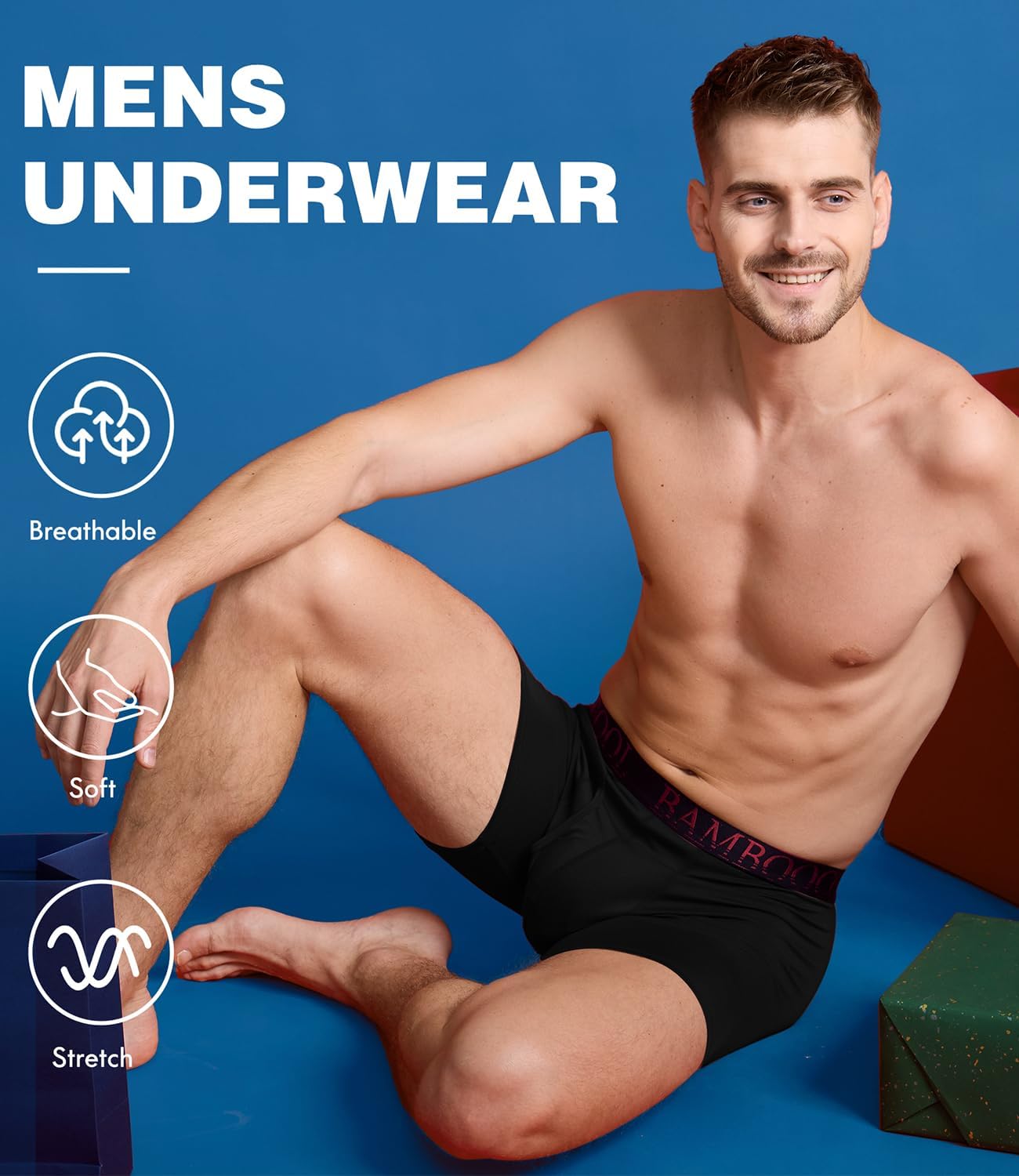 Detalle de BAMBOO COOL Ultra ComfortSoft Boxer Briefs for Men — Moisture-Wicking, Breathable, No Ride Up (Multi-Pack)