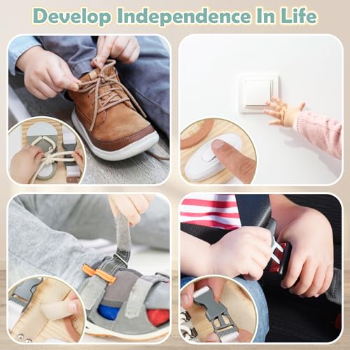 Detalle de Joyreal Busy Board Montessori – Planche d’activités sensorielles et motricité pour Bébé et Enfant