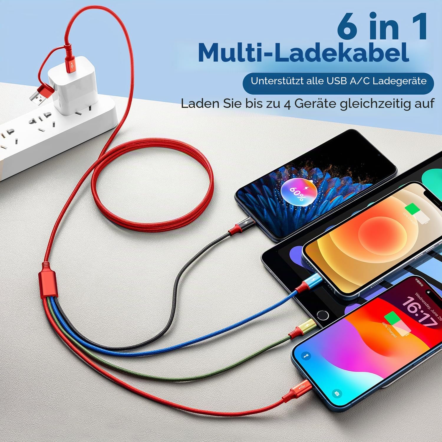 Detalle de Minlu Multi USB Kabel 4-in-2: Universal 2-in-1 Kabelset mit 2x 1,2 m