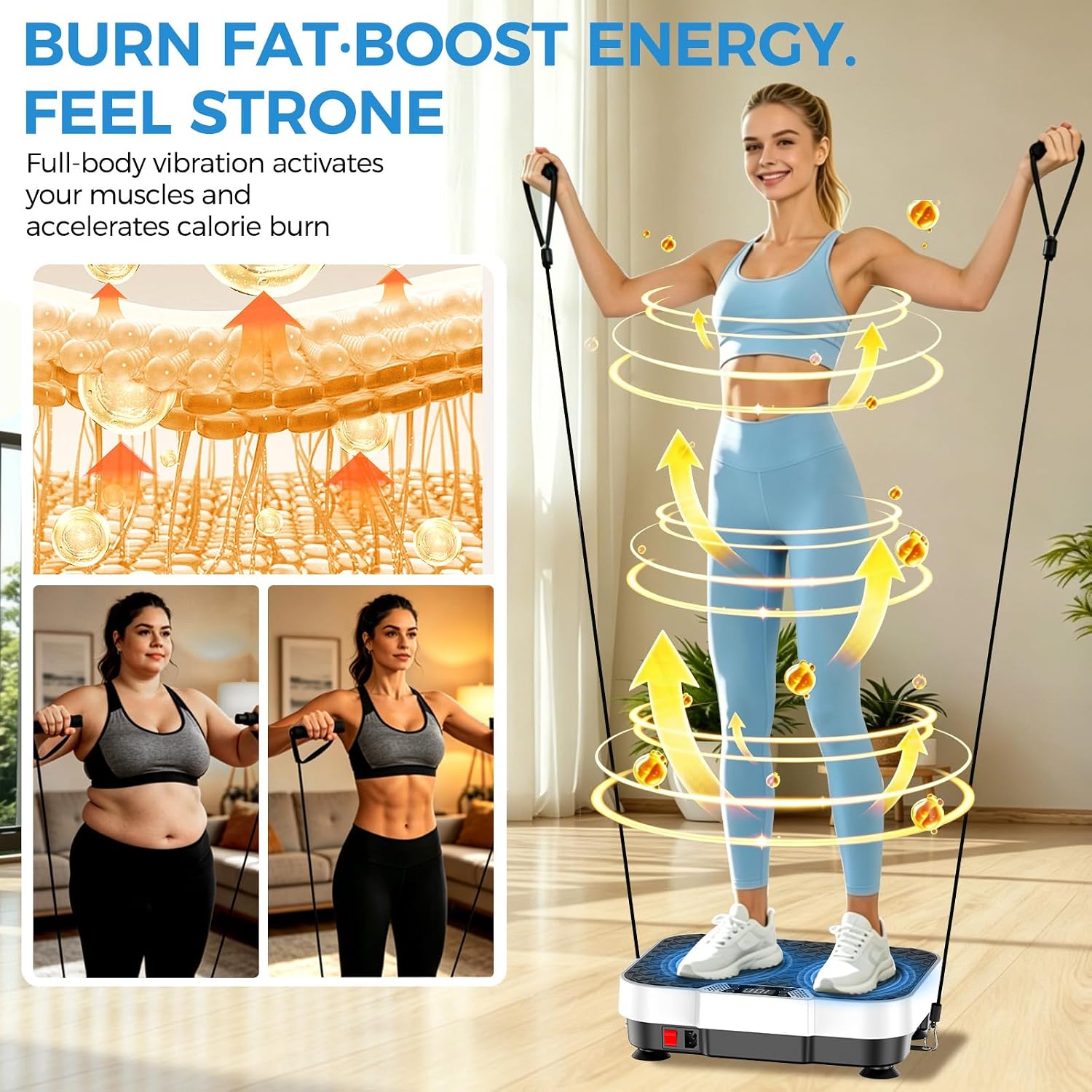 Detalle de HomePoweron Vibration Plate Exercise Machine, 250 Levels, P1–P9 Auto Modes