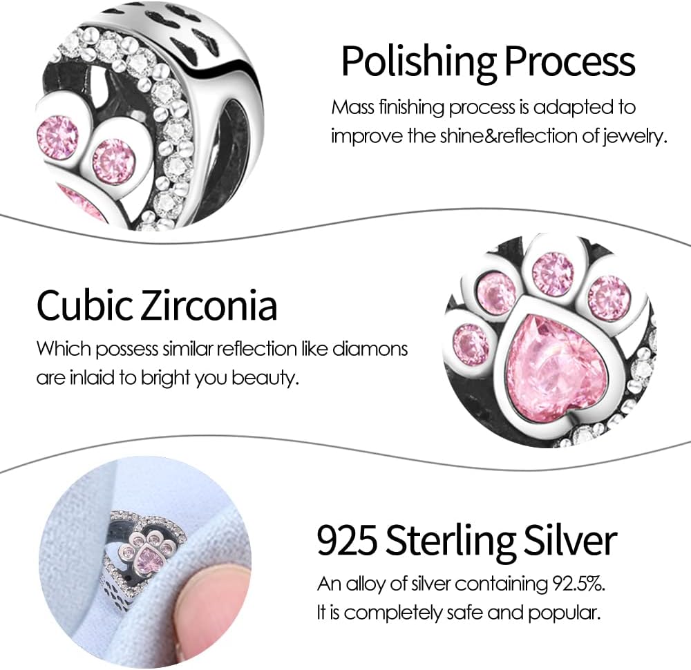 Detalle de KUNVONIC Charm Anhänger Damen aus 925 Sterling Silber für Armband & Halskette (kompatibel mit europäischen Charms)