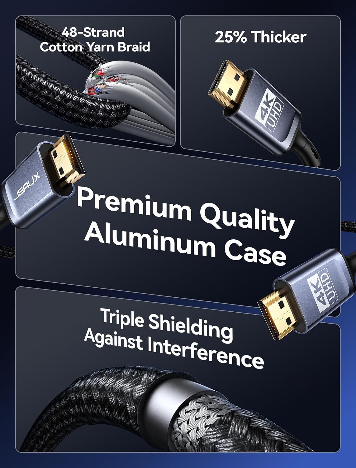 Thumbnail 5 de JSAUX 4K HDMI Cable 5M: 4K@60Hz, HDR, HDCP 2.2, ARC & Ethernet
