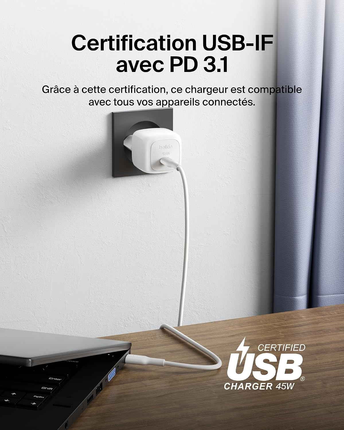 Thumbnail 4 de Belkin Chargeur Secteur Compact 45 W USB-C vers USB-C pour iPhone, Galaxy et iPad