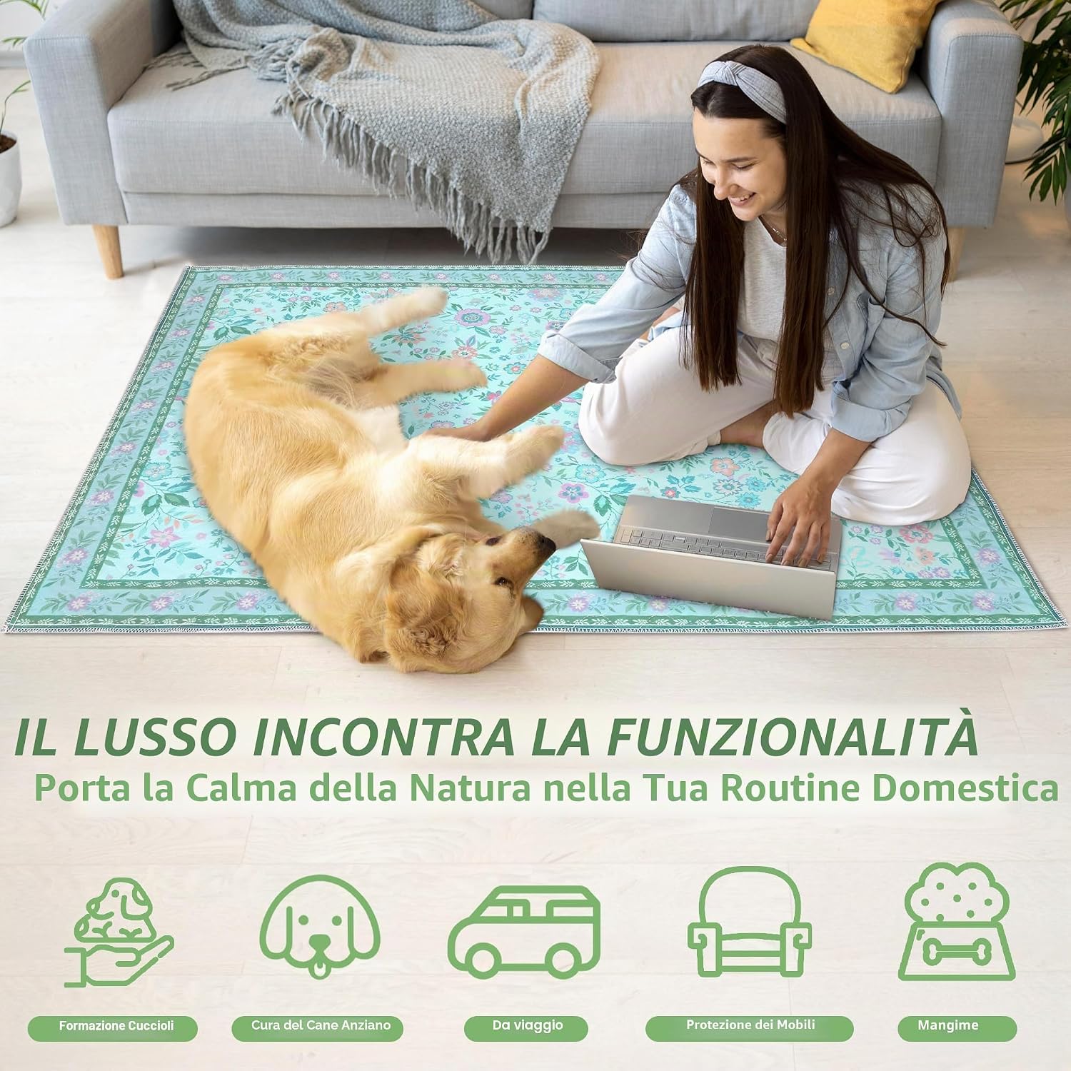 Detalle 2 de BaoDan Traversine lavabili per cani 60x90 cm (2 pezzi) – tappetini antiscivolo, impermeabili e riutilizzabili