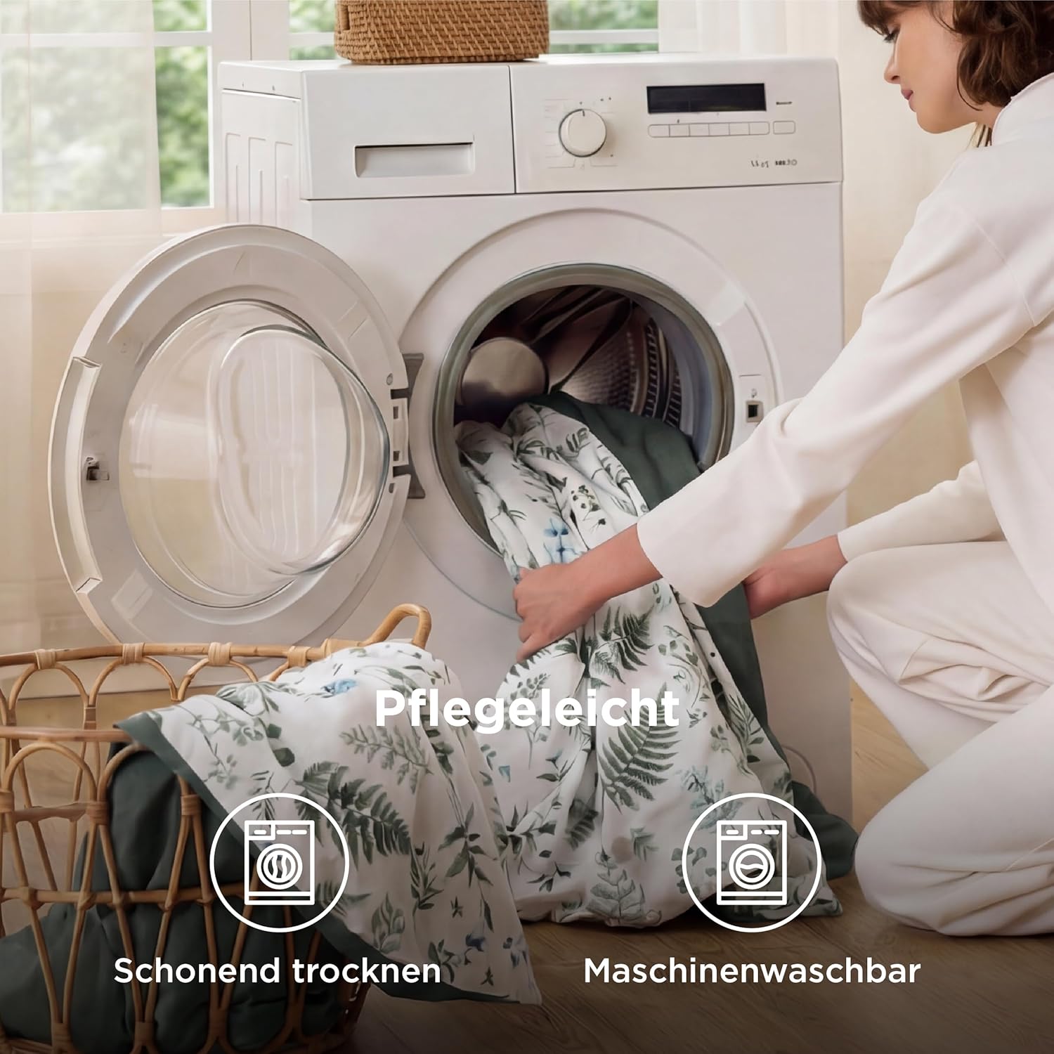 Thumbnail 5 de BEDSURE Wendebettwäsche 135x200 (4-teilig) mit Reißverschluss – botanisches Muster Grün