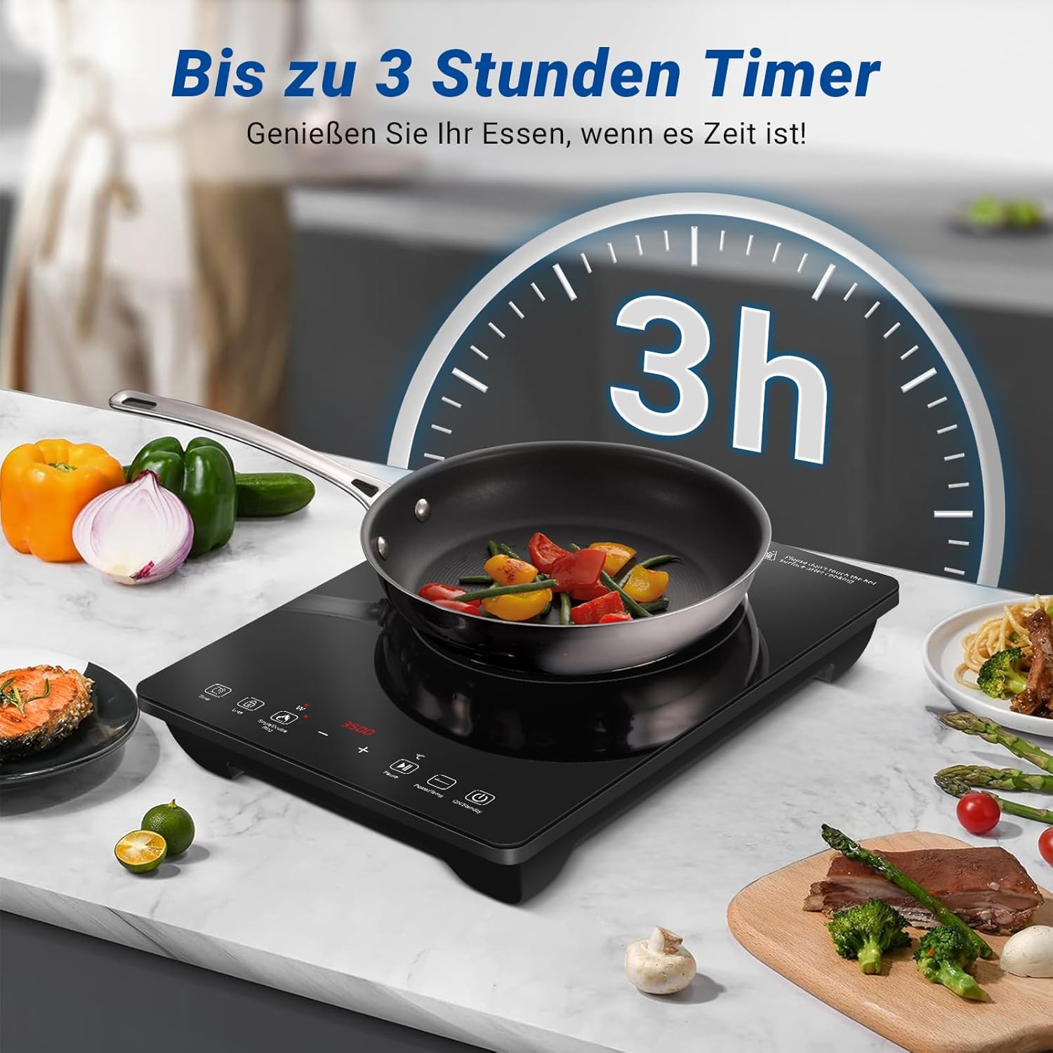 Thumbnail 5 de AMZCHEF Induktionskochplatte einzeln mit Doppelring, 3.500 W – 1 Platte, 9 Leistungs- und Temperaturstufen