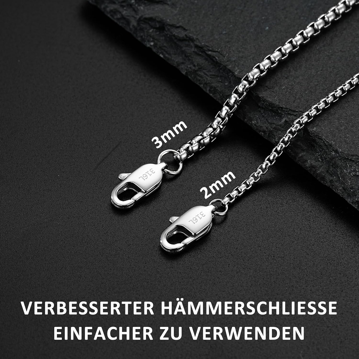 Detalle de Esrael 2/3mm Weizen/Venetian Edelstahl Kette für Männer – robustes, hypoallergenes Schmuckstück