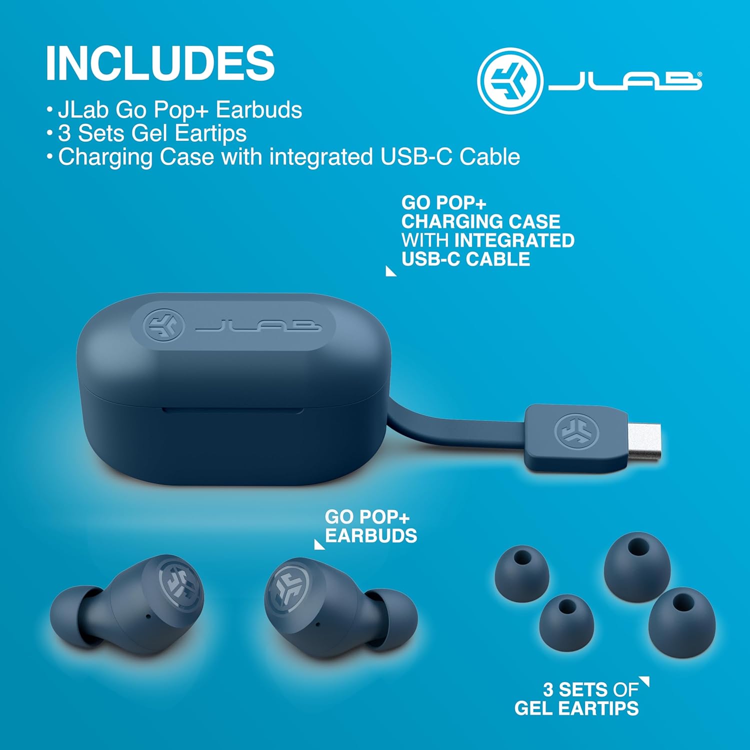 Thumbnail 6 de JLab Go Air Pop+ Cuffie Bluetooth True Wireless In-Ear (Blu Navy) con microfono e fino a 35+ ore