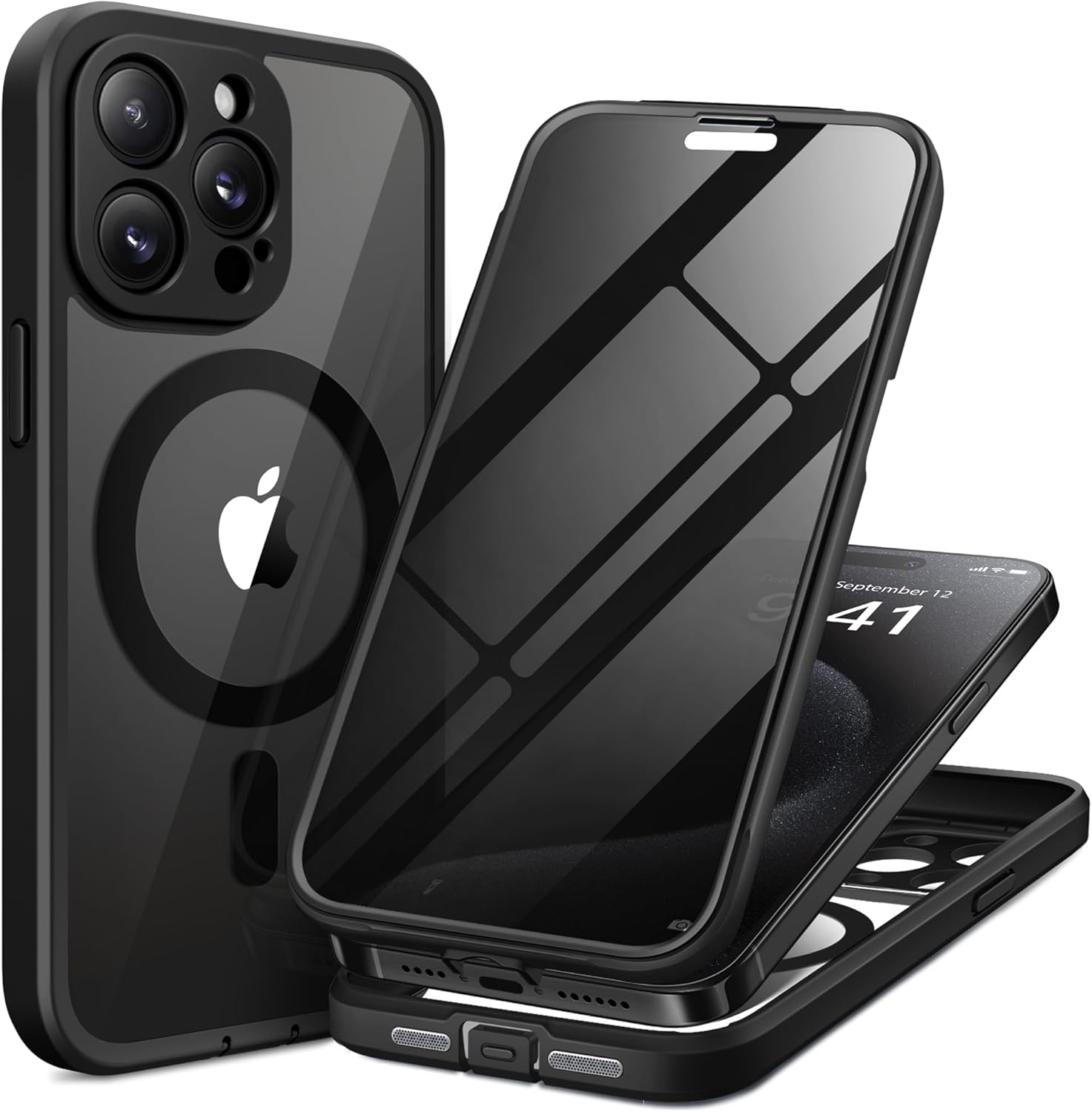Detalle de TIESZEN iPhone 15 Pro Max Case with MagSafe + Privacy Screen Protector (6.7-inch), Black