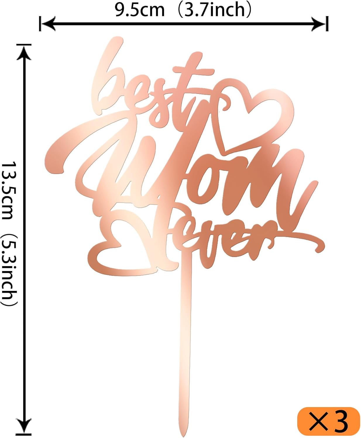 Detalle 2 de Xsstarmi 3 Pack Happy Mother's Day Cake Topper – Rose Gold Acrylic Hearts
