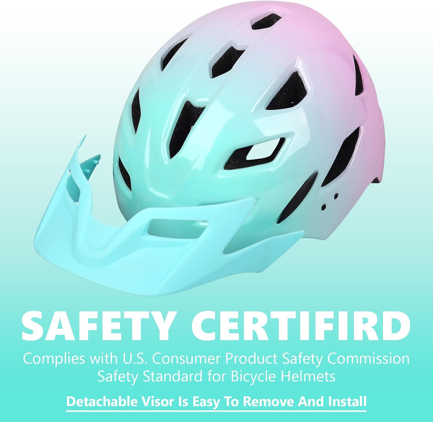 Detalle de Bavilk Kids Bike Helmet with LED Light, Detachable Visor, and Multi-Sport Protection