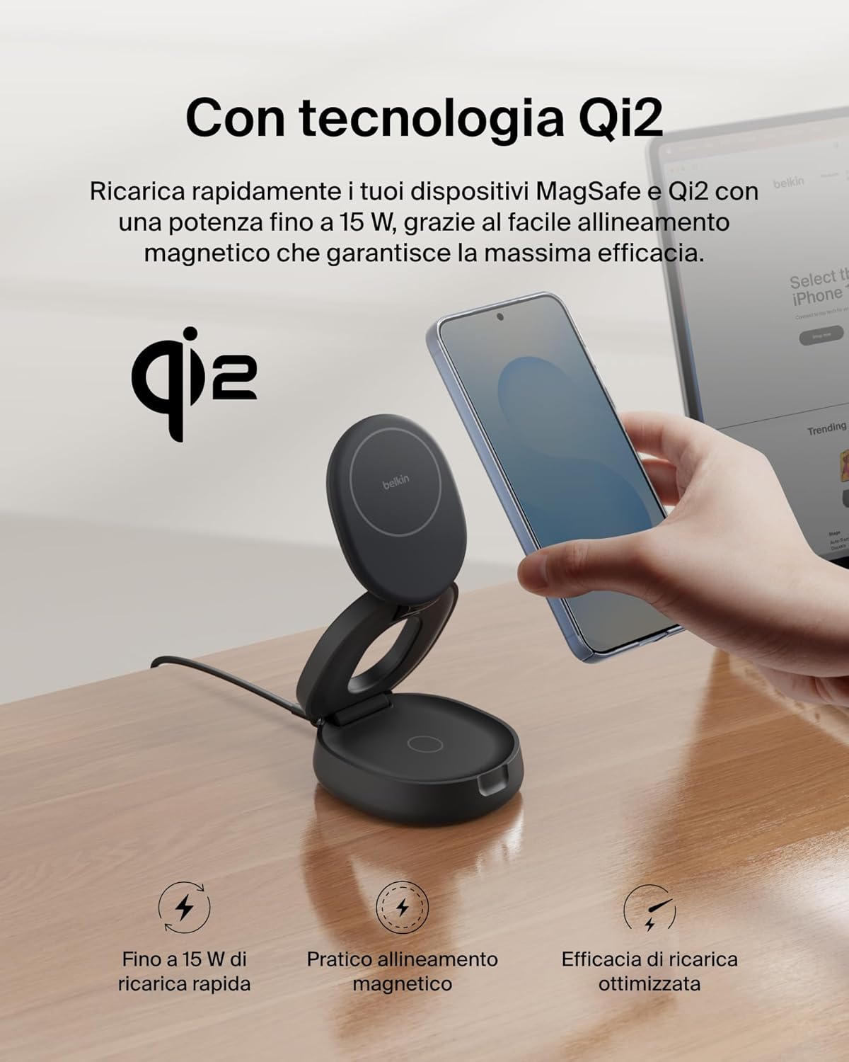 Thumbnail 4 de Belkin 2 in 1 Caricatore Wireless Qi2 MagSafe