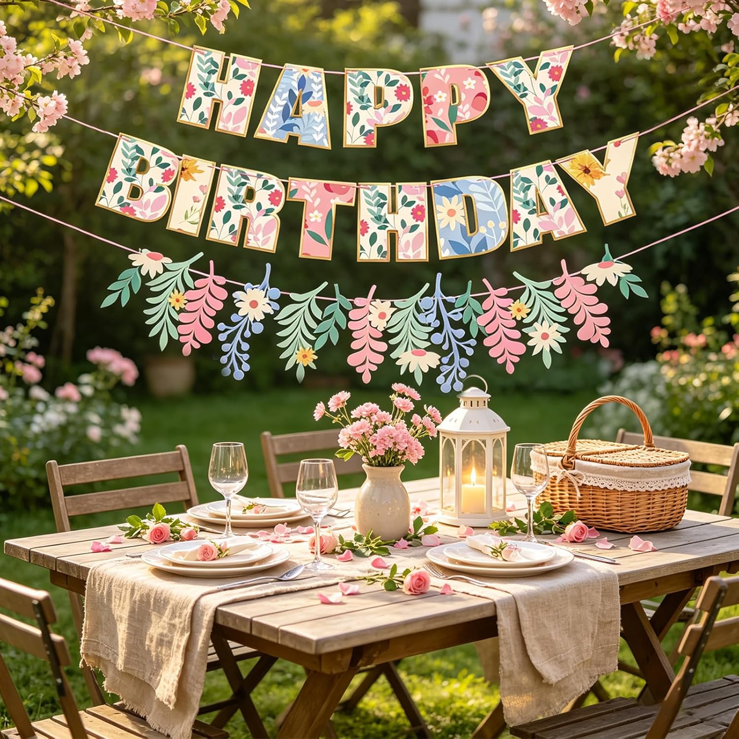 Thumbnail 4 de EASY JOY Wildflower Birthday Banner Set (3 Pcs) – Pre-Strung Floral Garlands