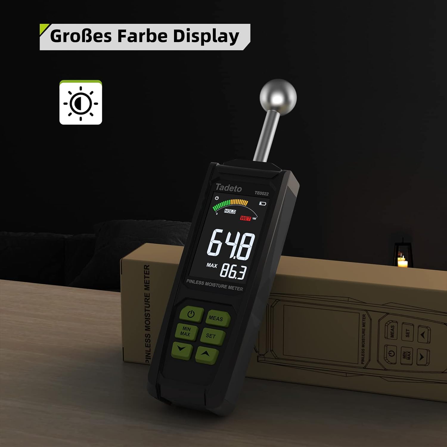 Thumbnail 3 de Tadeto Feuchtemessgerät (20–40 mm Analysietiefe) mit Farb-LCD, Alarm- und Hold-Funktion