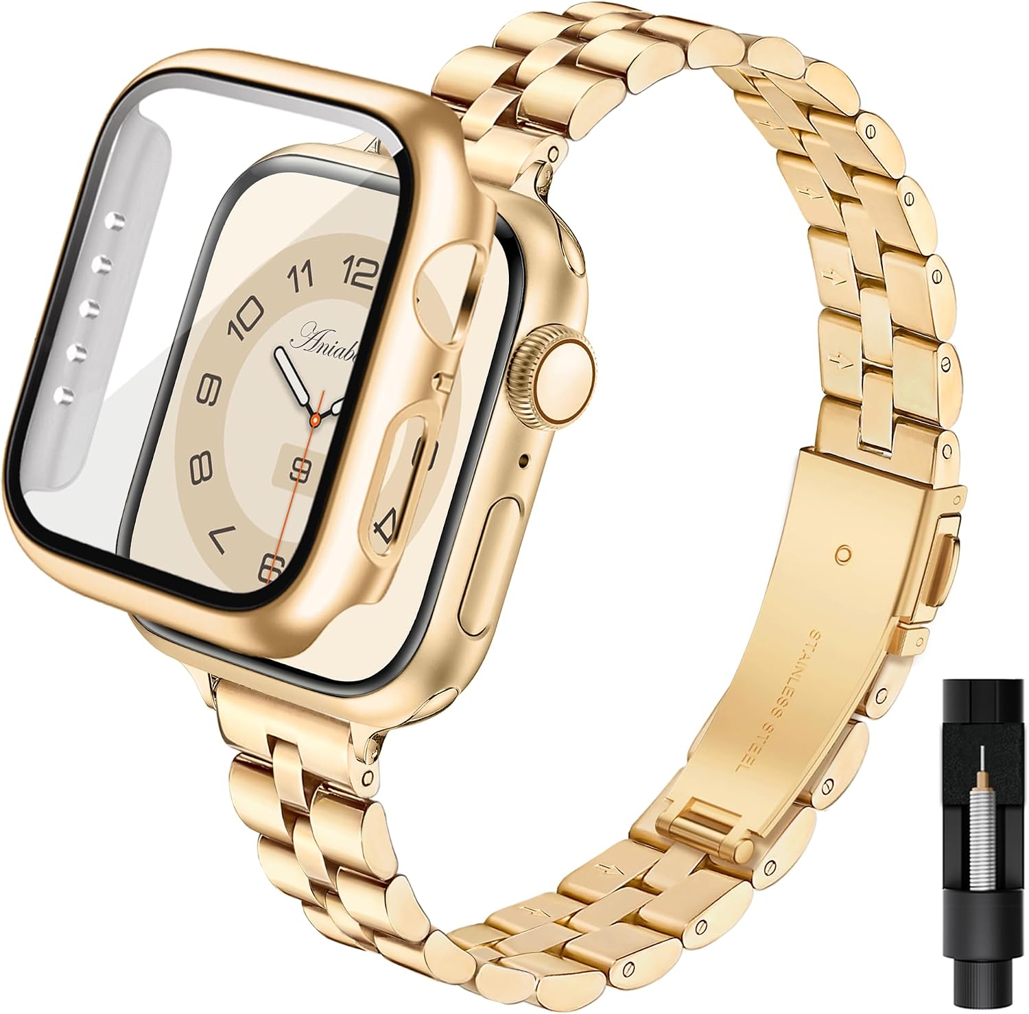 Detalle de Aniaboho Apple Watch Band 40mm mit Schutzhülle – Edelstahl, Gold, kompatibel mit Apple Watch SE/Series 4–6 (40 mm)
