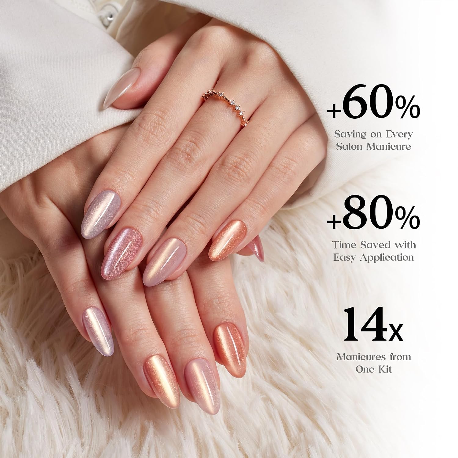 Thumbnail 4 de Beetles Cat Eye Press On Nails (7 Nude Colors, Medium Almond, 16 Sizes, 224 pcs) — Magnetic Shimmer, Salon-Like Fit
