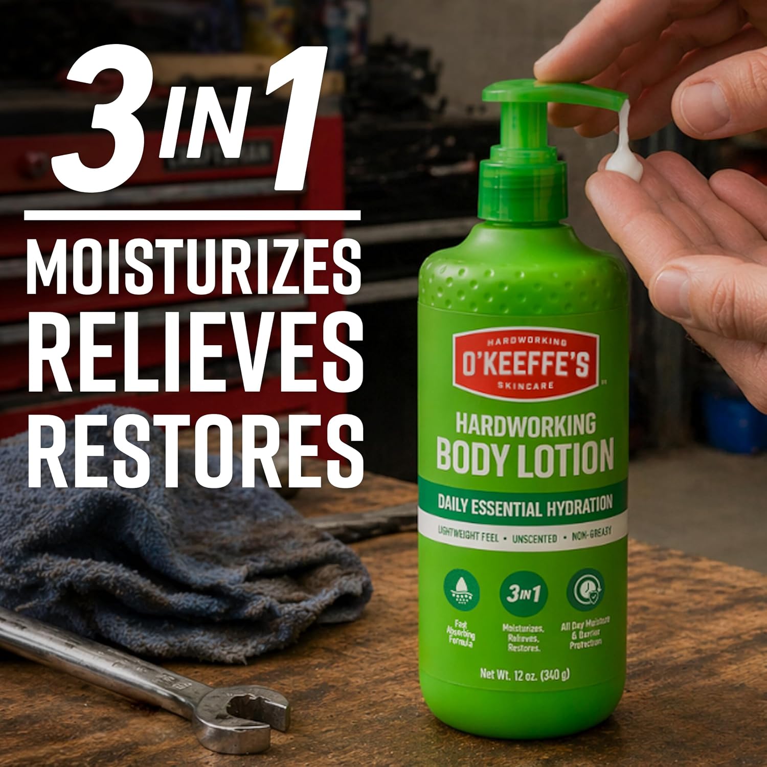Detalle 2 de O’Keeffe’s Hardworking Body Lotion: Daily Hydration for Dry Skin, 12 oz Pump