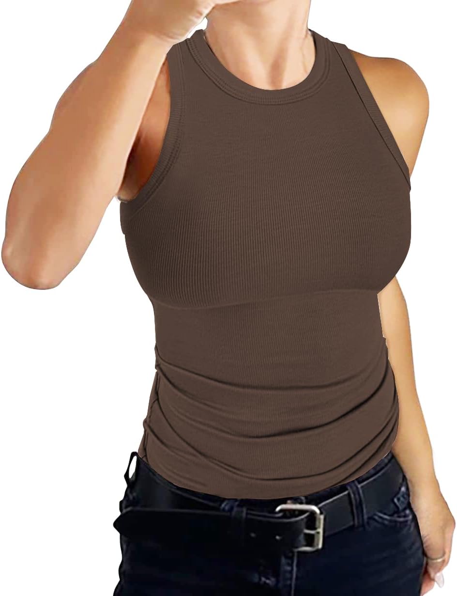 Detalle de DUOEASE Damen Top 2025 Basic High Neck Ribbed Slim Fit – Einfarbig