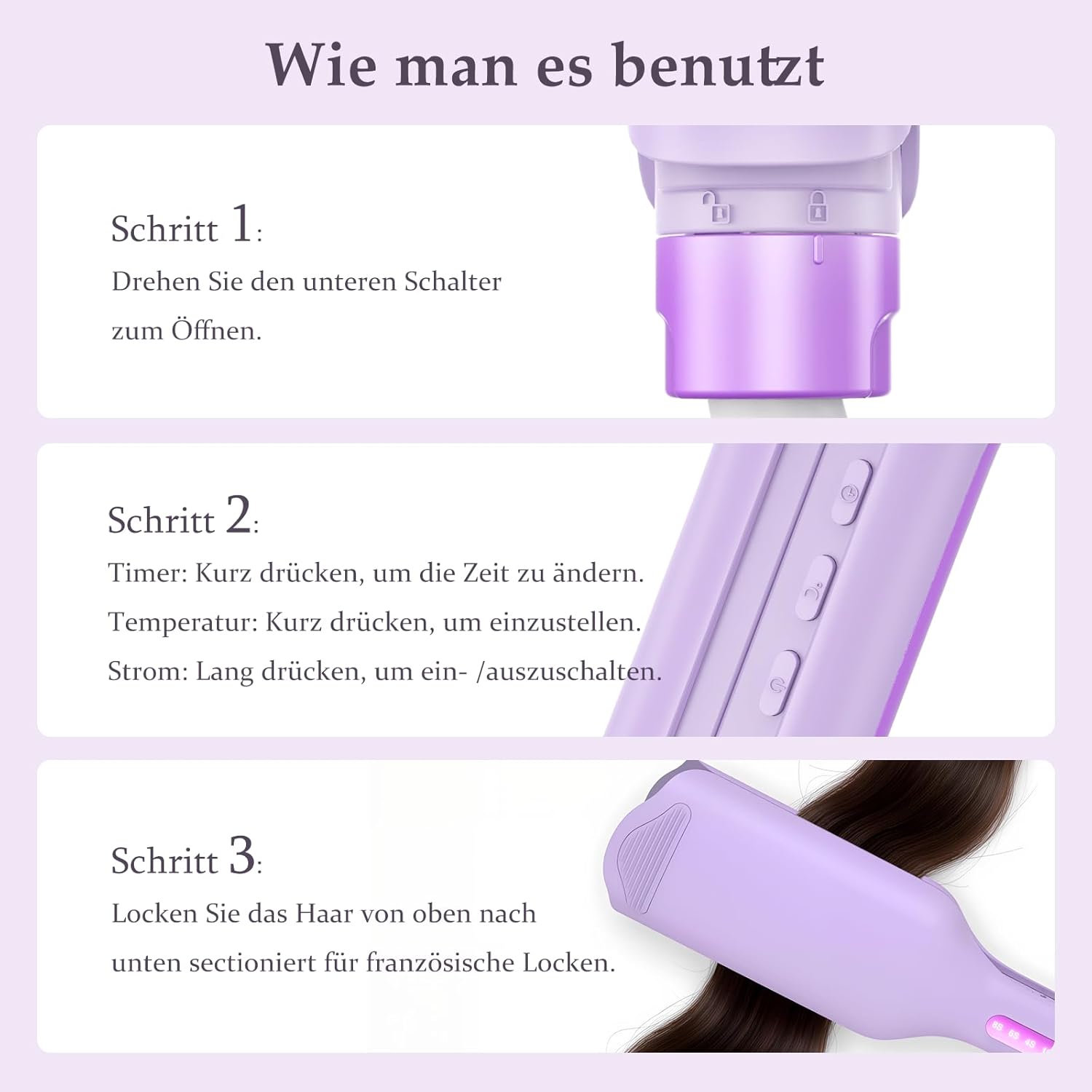 Thumbnail 6 de AISEELY 32mm Welleneisen für Haare – Beach Waves Lockenstab in Lila mit Timer, Abschaltautomatik und Hitzeschutz