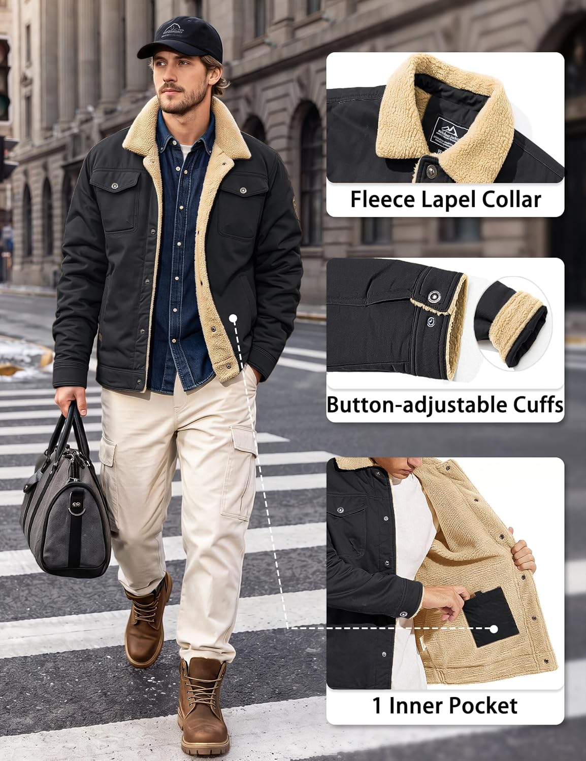Thumbnail 3 de MAGCOMSEN Men's Sherpa Fleece Truck Coat, 5 Pockets, Snap-Button Front