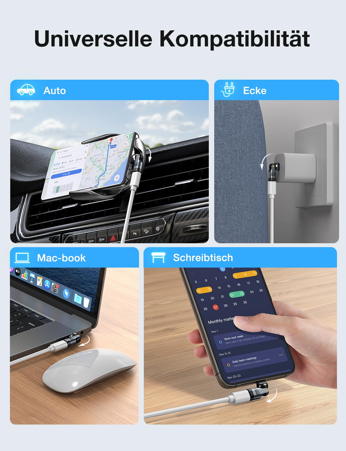 Thumbnail 6 de AUFU 240W USB-C auf USB-C Adapter, 90° Winkelstecker (3er Pack) – PD-Schnellladung & 540° Drehung