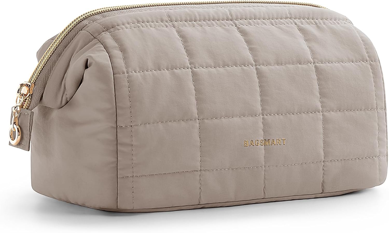 Detalle de BAGSMART Makeup Bag Travel Cosmetic Bag, Puffy Padded Large Capacity in Camel