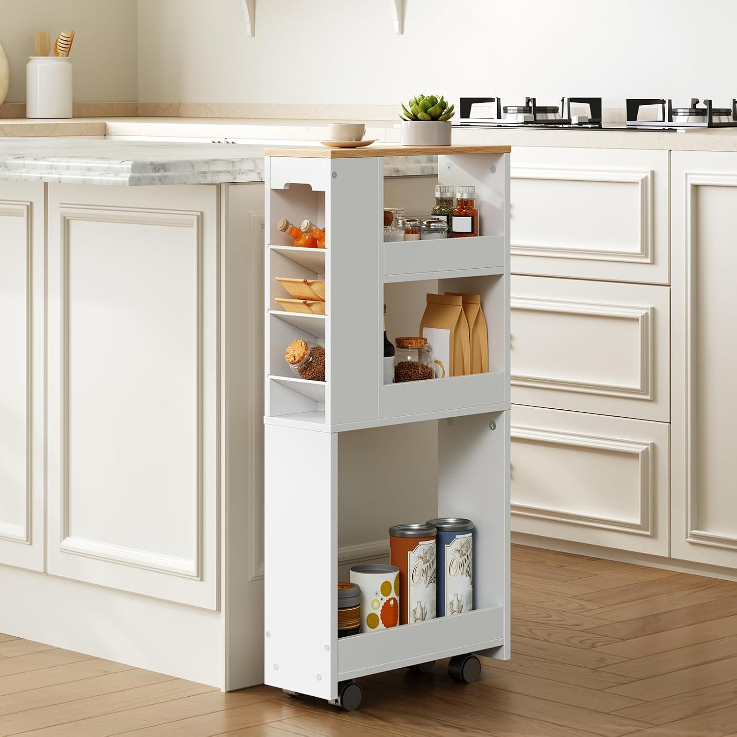 Detalle 2 de HOOBRO Carrello da Cucina a 4 Ripiani EWN84TC01: compatto, versatile e facilmente spostabile