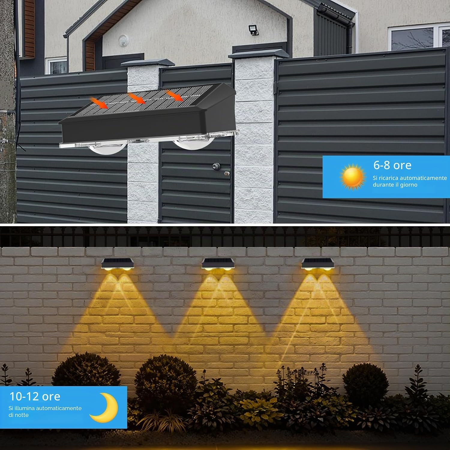 Detalle de Sylvwin Lampade solari da esterno – confezione da 4 applique LED per pareti, gradini e recinzioni (bianco caldo)
