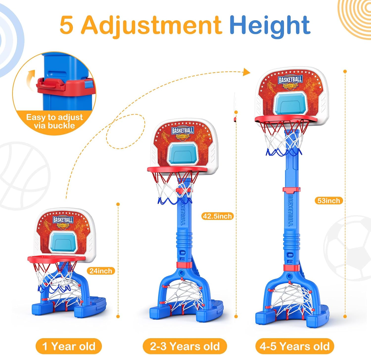 Detalle de FLMAQE Toddler Basketball Hoop 53.15 in