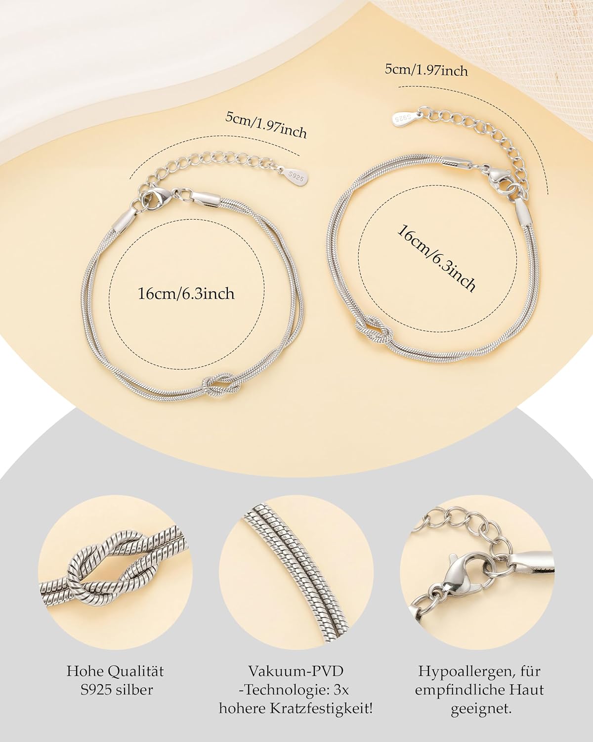 Thumbnail 4 de J.Fée 2er-Armband Damen Set (Silber 925 & 14K Knoten) – Partner-/Freundschaftsarmbänder
