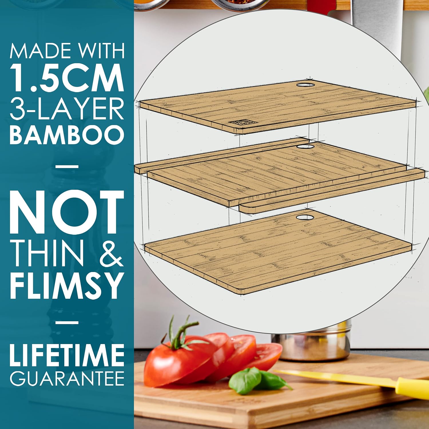 Thumbnail 2 de LARHN Premium Extra-Thick Bamboo Chopping Boards Set (3-piece)